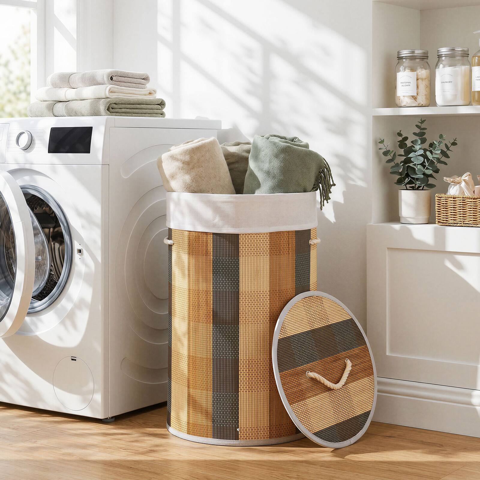 Alt View 1. Costway - Costway 13.2 Gal Laundry Hamper with Lid, 3 Handles, Removable & Machine-Washable Liner - Multicolor.