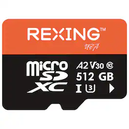 Rexing - 512GB MicroSDXC UHS-3 Full HD Video High Speed Transfer Monitoring SD Memory Card with Adapter