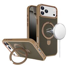 Kitcheniva - Rugged Carbon Fiber Protective Phone Case With Metal Kickstand For iPhone 17 Pro - Brown