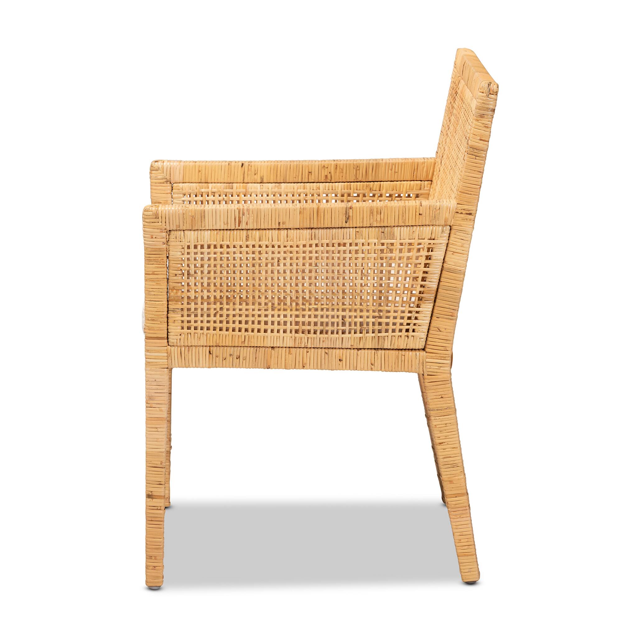 Left. bali & pari - Karis Modern and Contemporary Natural Finished Wood and Rattan Dining Chair - Natural/White.