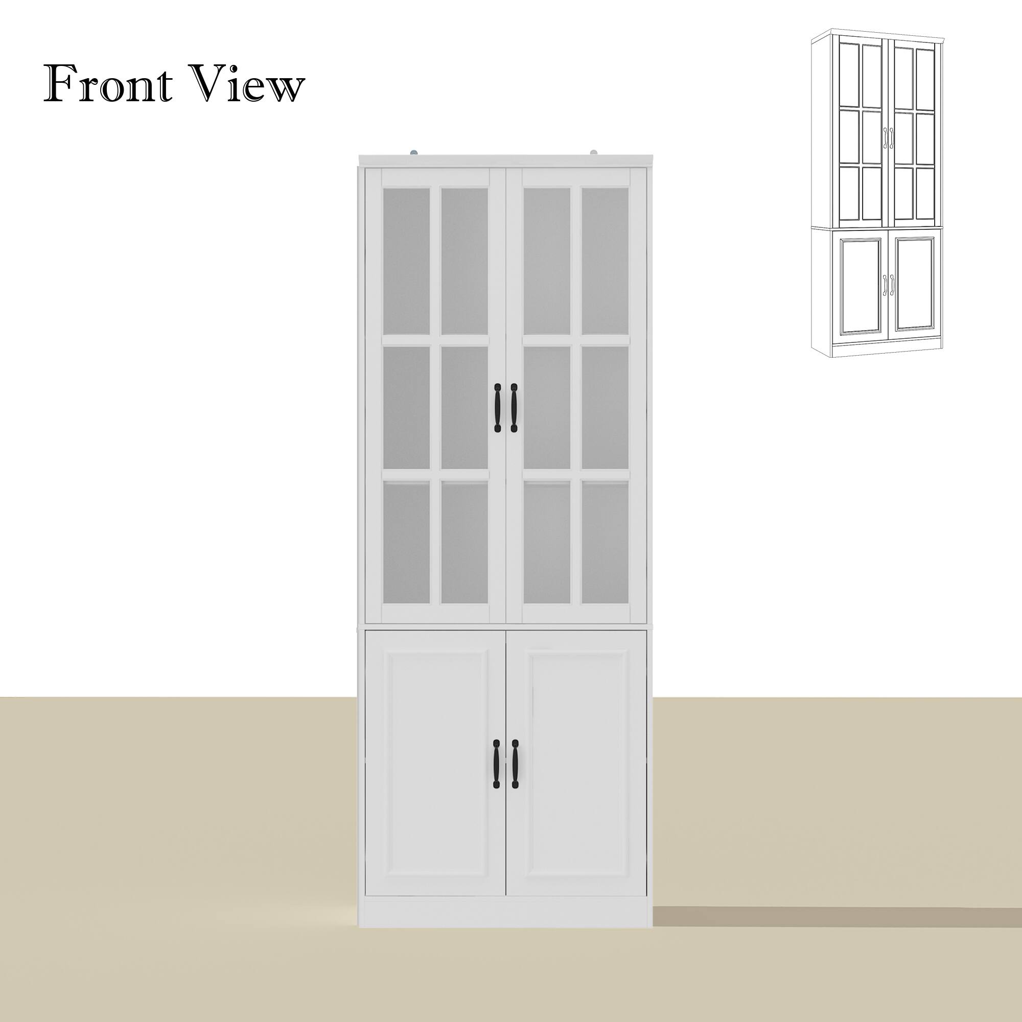 Famapy - Tall Glass - Door Storage Cabinet: Adjustable Shelves & Anti - Tip Safety for Home Organization - White