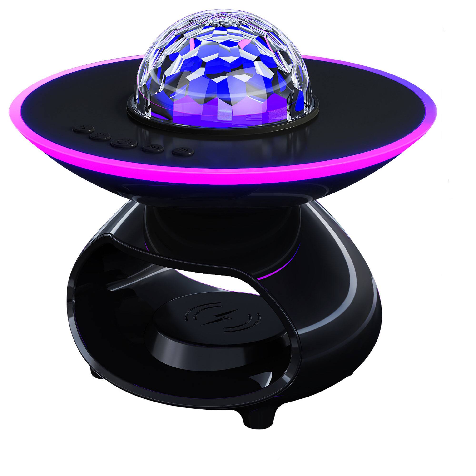 Front. YONWAY - Mobile Wireless Charging, Bluetooth Speaker and Projector Night Light All-in-One, Remote Control Light for Bedroom.