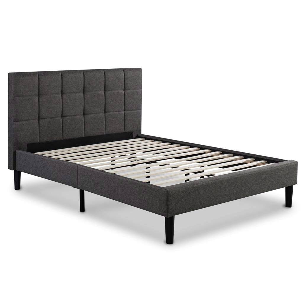 Angle. Hivvago - Hivvago King size Upholstered Platform Bed with Headboard - Dark Grey.
