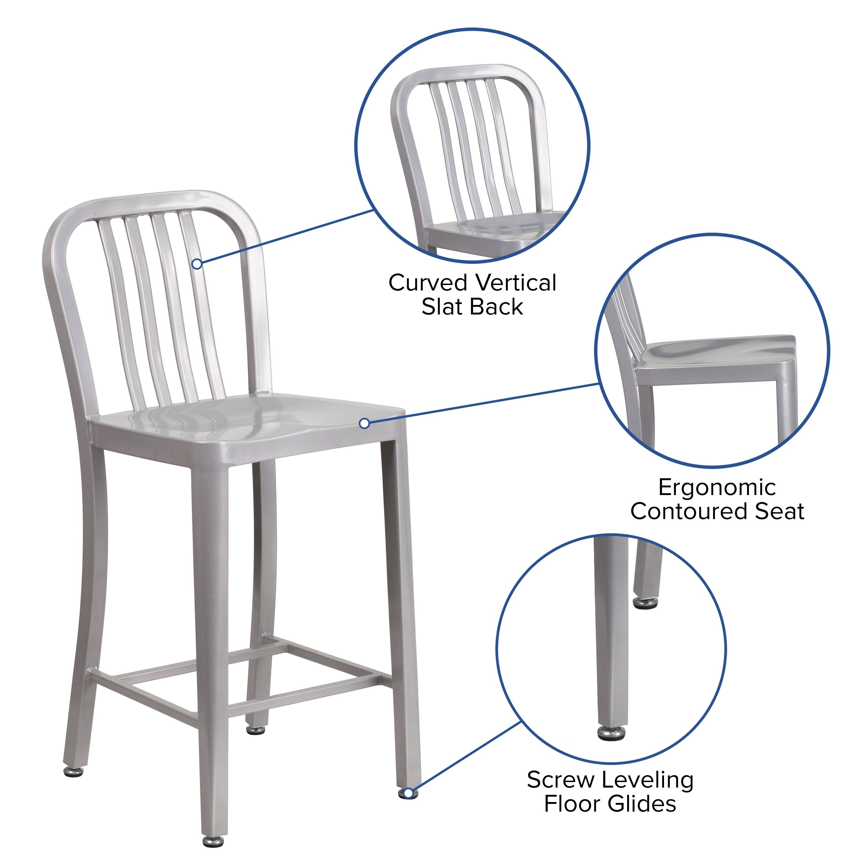 Curved Vertical Slat Back  
Ergonomic Contoured Seat  
Screw Leveling Floor Glides