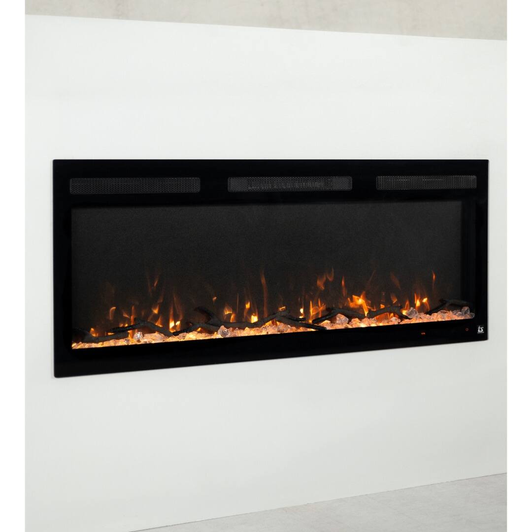 Angle. Touchstone Home Products - 46 in. Wall Mounted Recessed Sideline Fury Smart Electric Fireplace 1500W - Black.