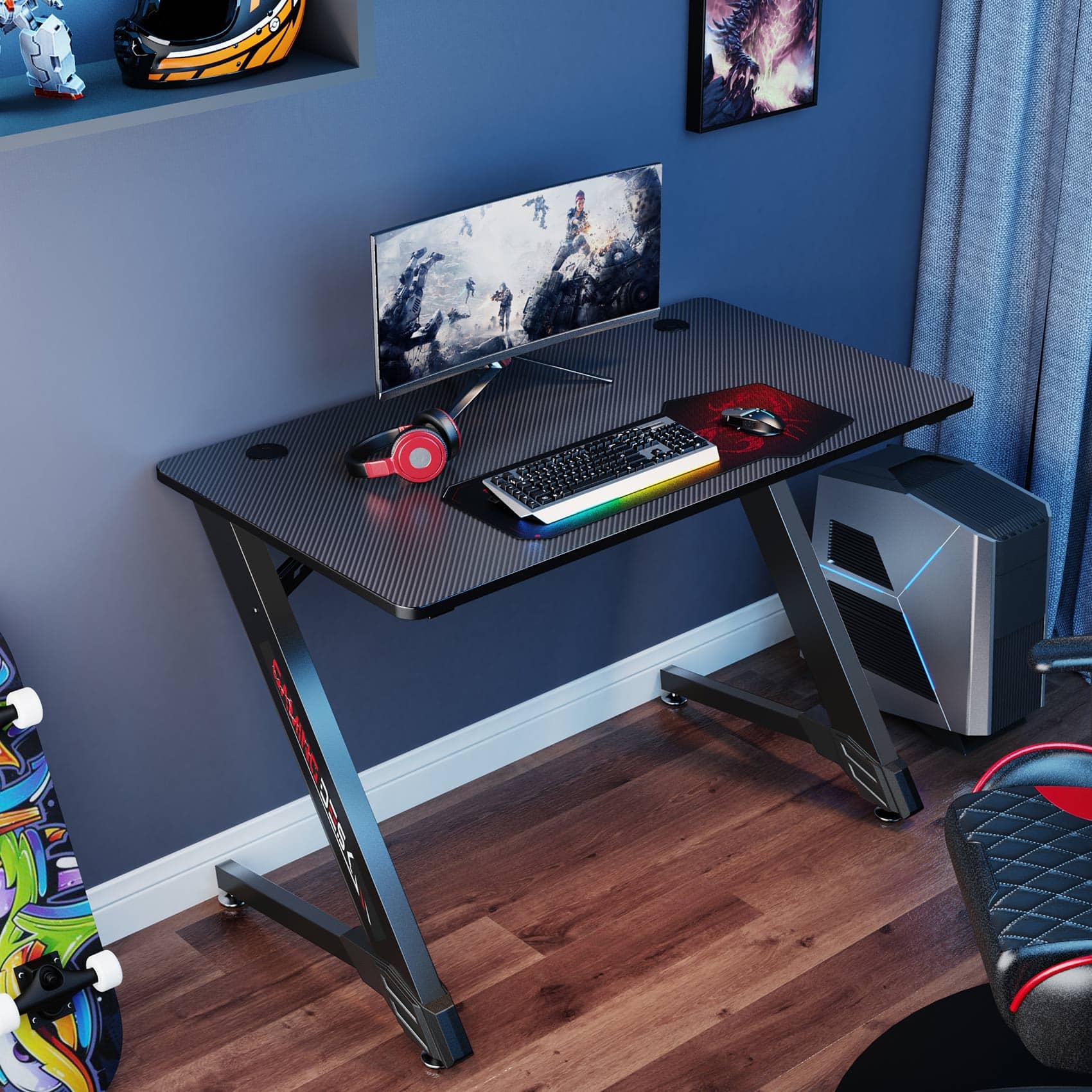 Front. Eureka Ergonomic - 43" Z-Shaped Gaming Desk with Carbon Steel Frame - Black.