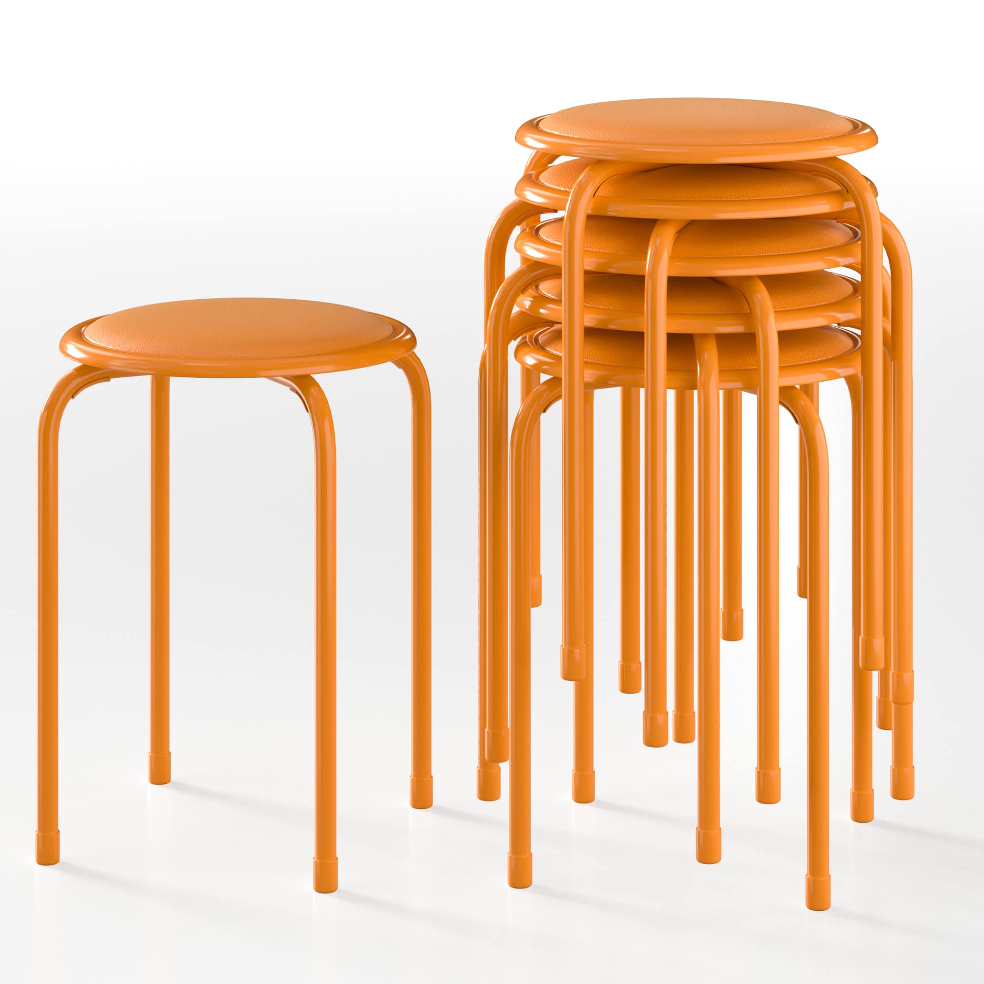 Vecelo - 6-Pack Steel Stack Stools, Portable Stackable Backless School Stools with Pu Leather, Round Classroom Decoration Stools - Orange