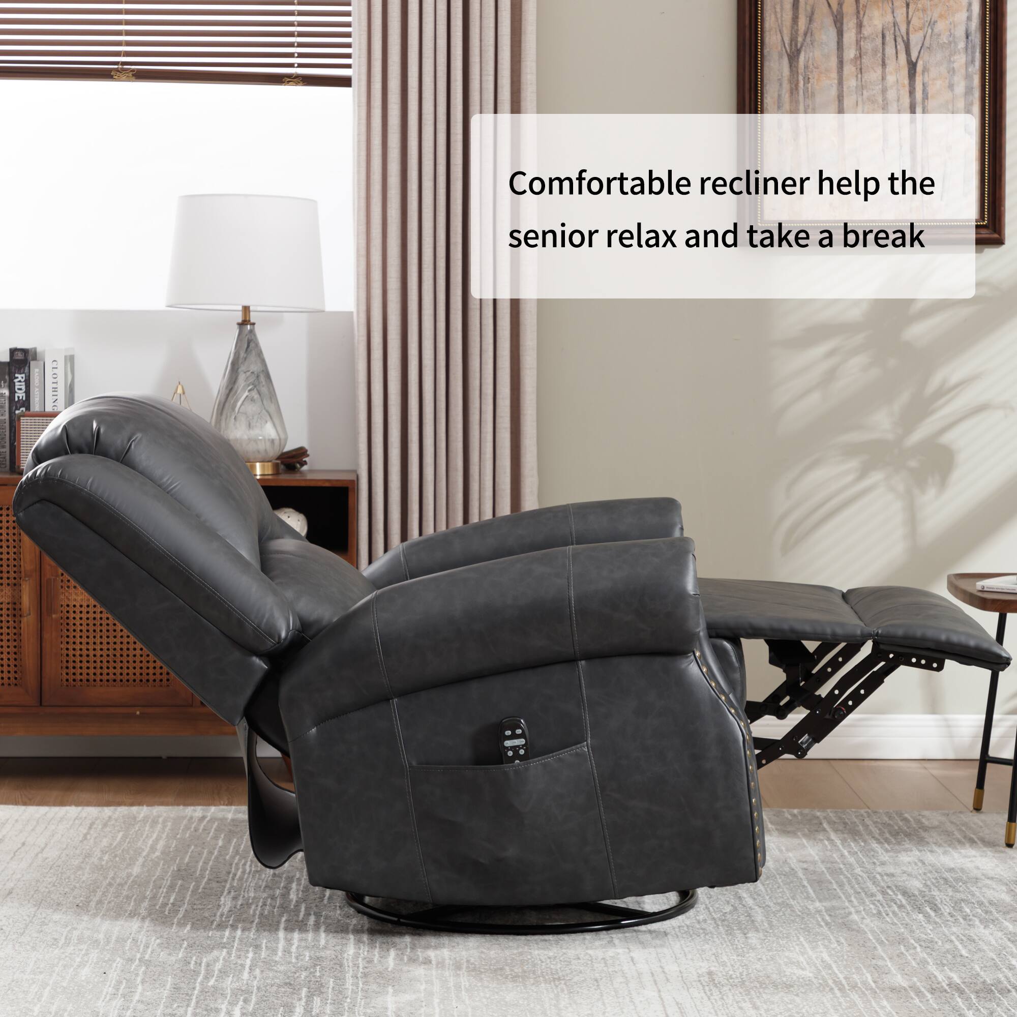 Comfortable recliner helps the senior relax and take a break.
