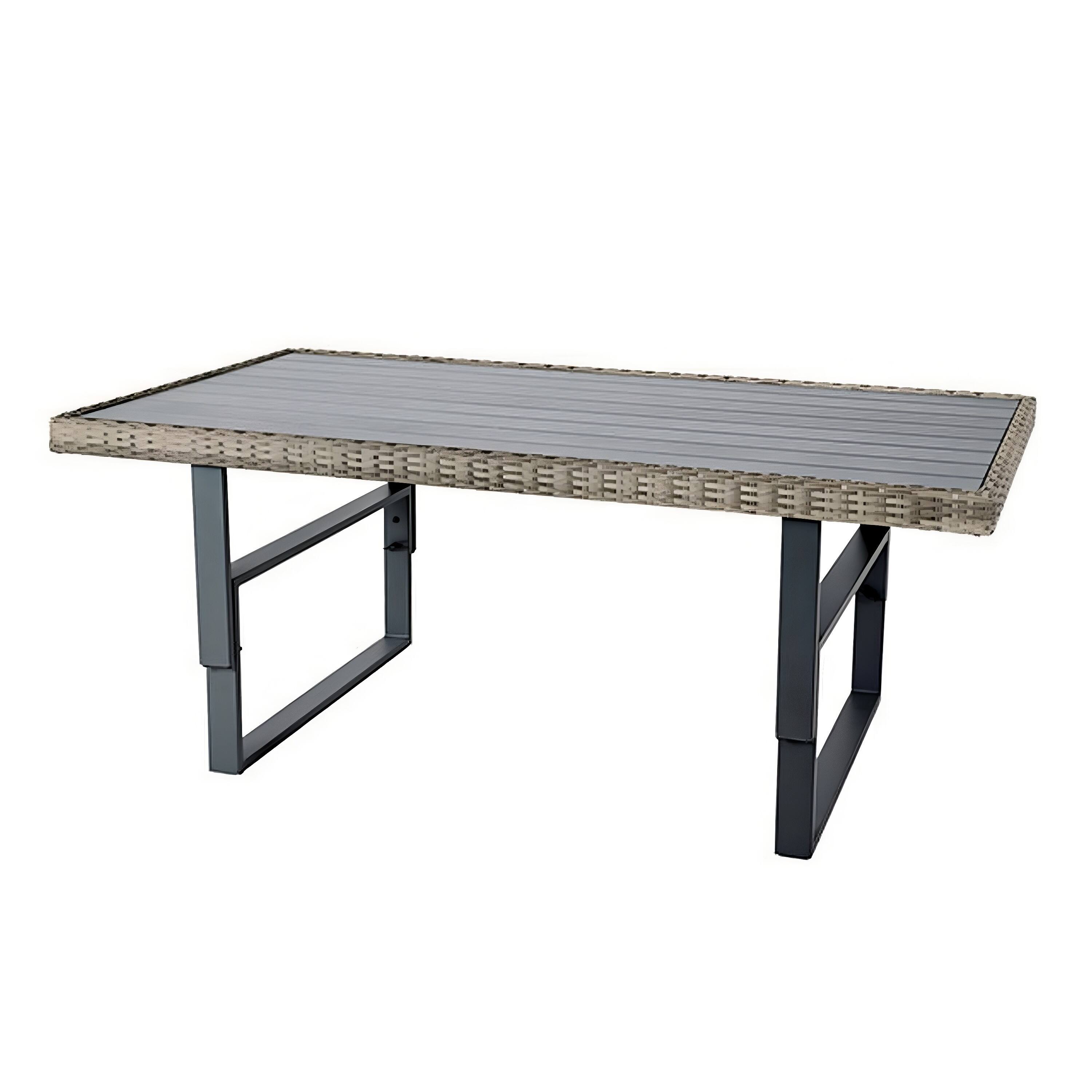 Alt View 1. Manhattan Lane - Foca 63 Inch Outdoor Rectangular Dining Table, Adjustable Height, Wicker - Gray, Brown.