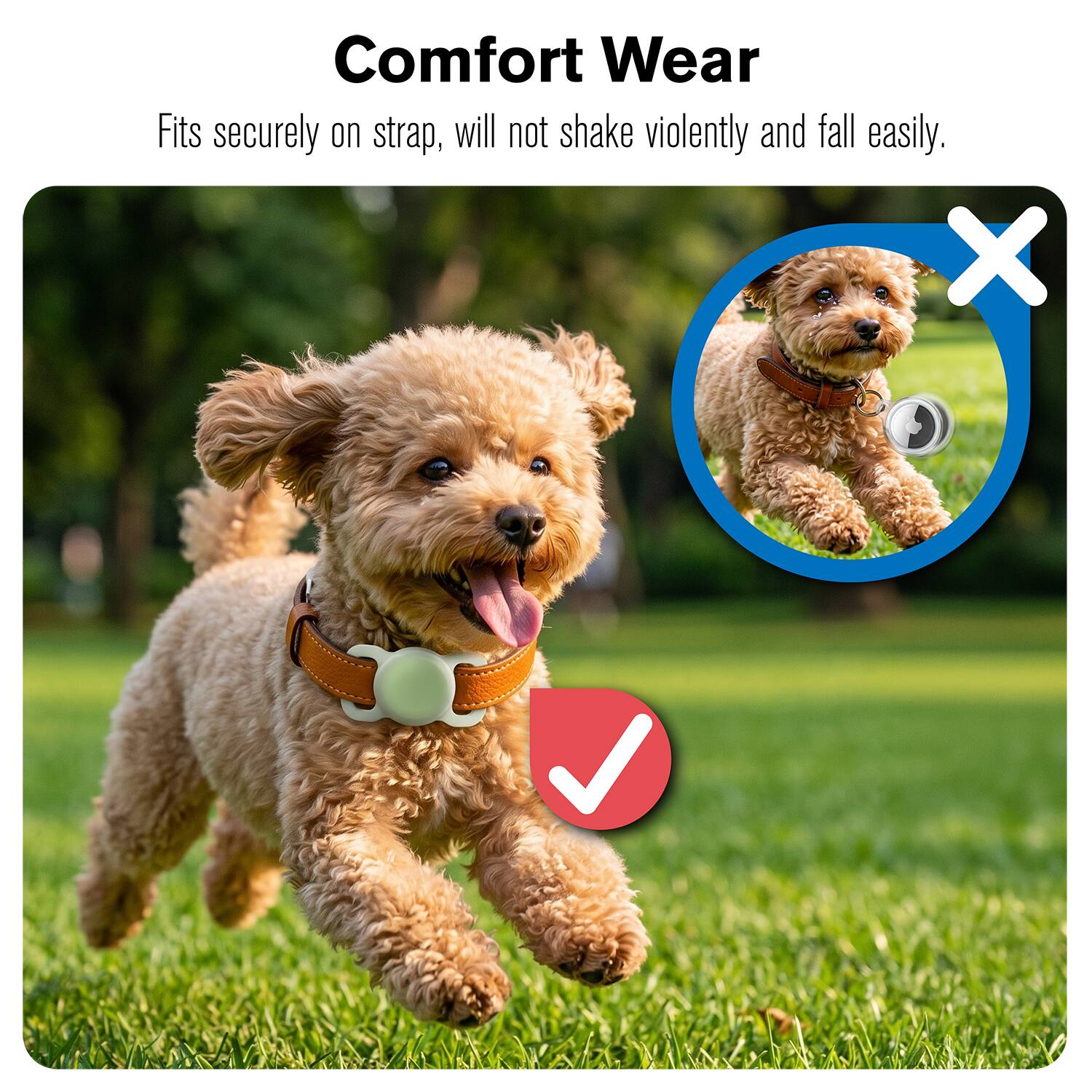 Comfort Wear  
Fits securely on strap, will not shake violently and fall easily.