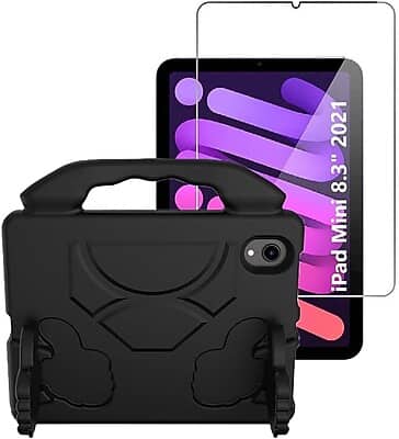 SaharaCase - iPad mini A17 Pro & 6th Generation 2021 Protection Bundle, KidProof Case with Tempered Glass Screen - Black