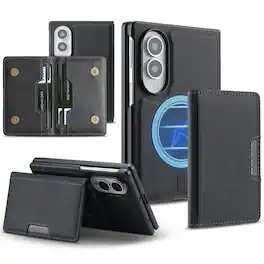 Dteck - 2-in-1 Magnetic Wallet Case for Samsung Galaxy Z Fold8 Shockproof Detachable Leather Cover - Black