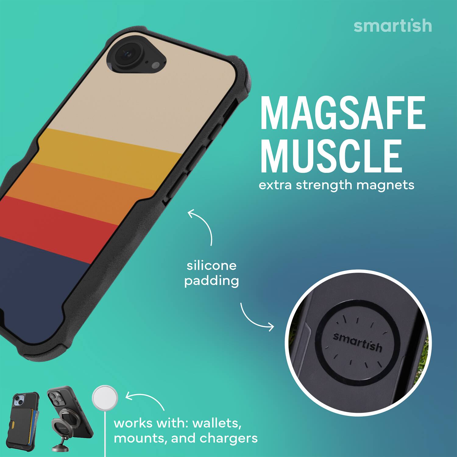 smartish MAGSAFE MUSCLE extra strength magnets silicone padding smartish works with: wallets, mounts, and chargers
