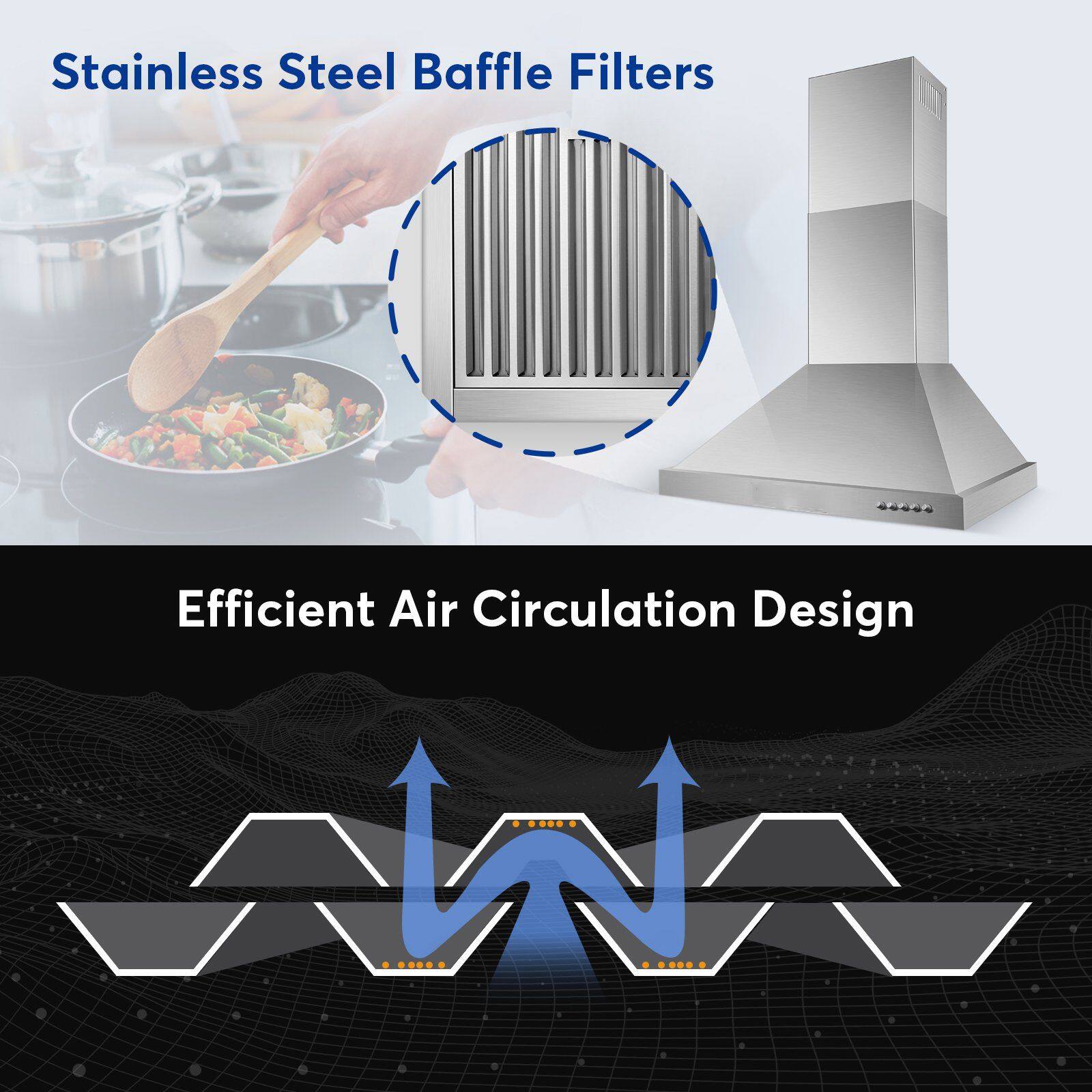 Stainless Steel Baffle Filters  
Efficient Air Circulation Design
