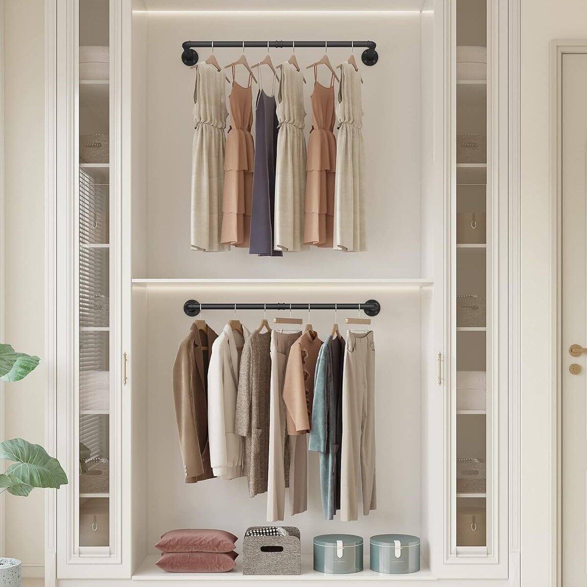 Angle. Dazzed Corner - Industrial Pipe Clothes Rack Wall Mounted, 38.4 inches Iron Pipe Clothing Garment Rail,Set of 2 - Black.