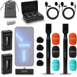 MOVO - WMX-2-L-Duo Dual Wireless Lavalier Microphone for iPhone/Lightning Devices with WMX-HM Handheld Adapter