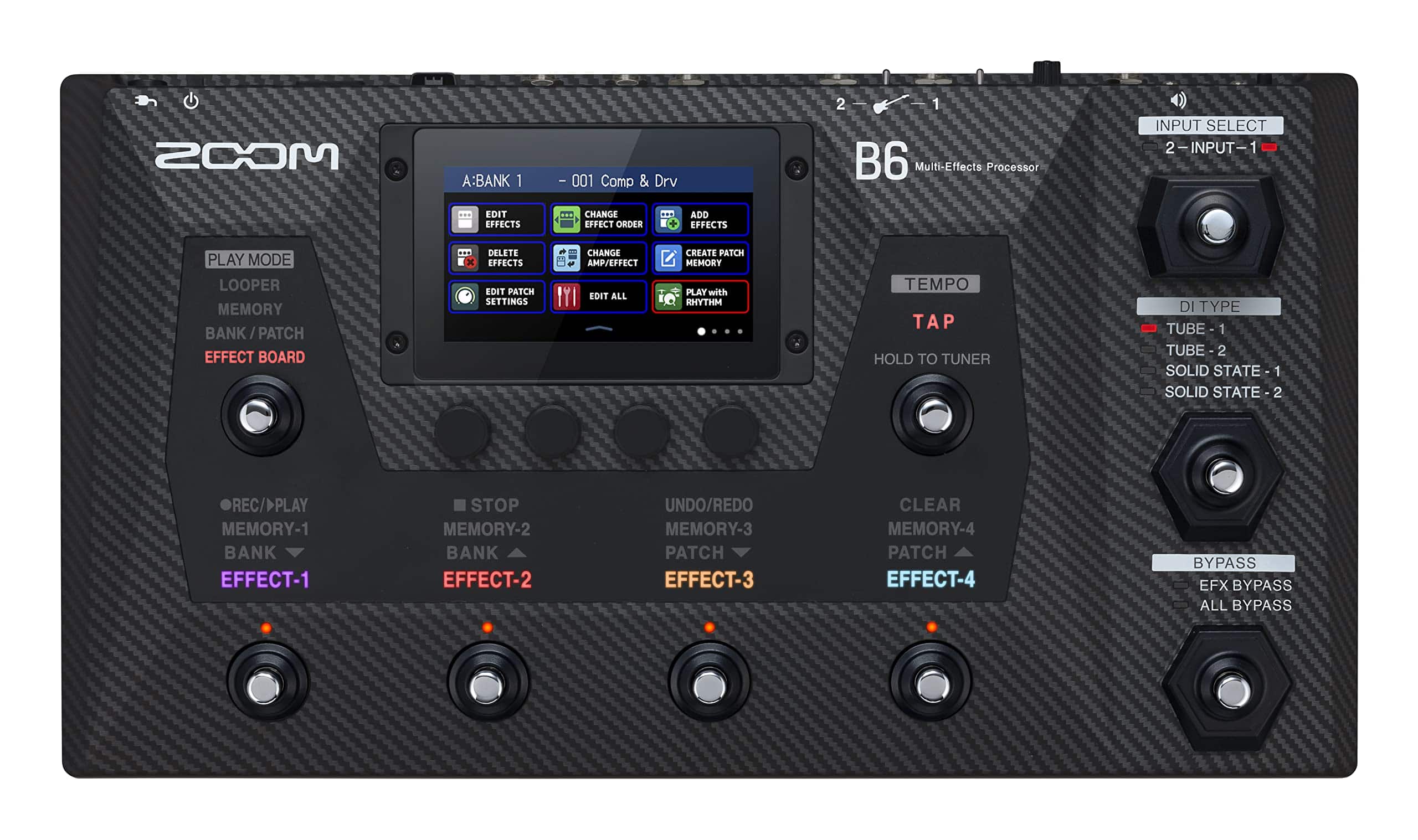 Zoom - B6 Bass Multi-Effects with 100+ Effects, Amp Modeling + DI Models - Black