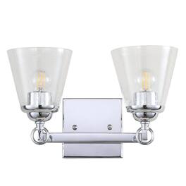 Jonathan Y - Marion 12.75" 2-Light Hurricane Metal/Seeded Glass LED Vanity Light, Chrome - Chrome / Clear