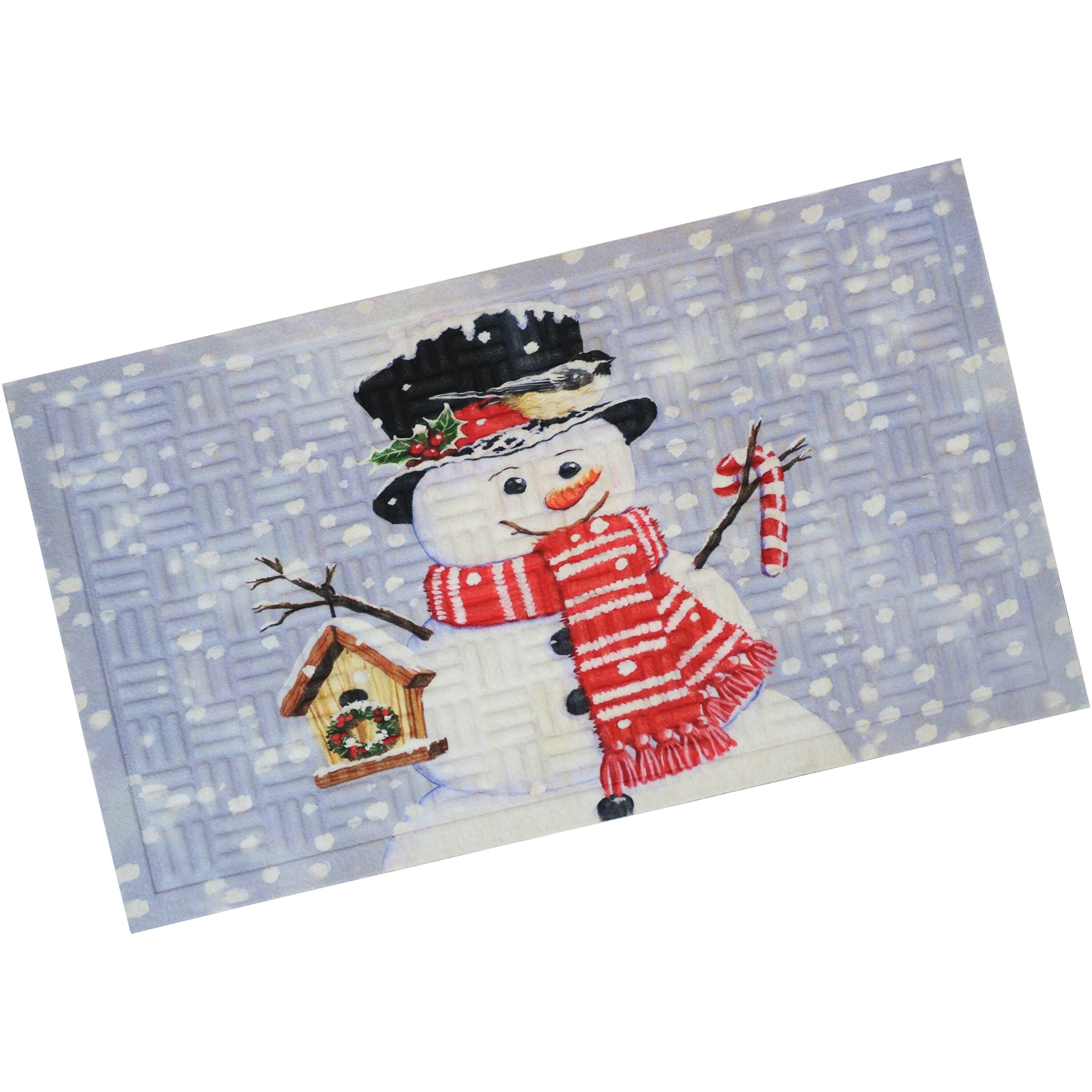 Front. Sunnydaze - Indoor Holiday Entrance Doormat - 17.5 in x 29 in - Snowman White.