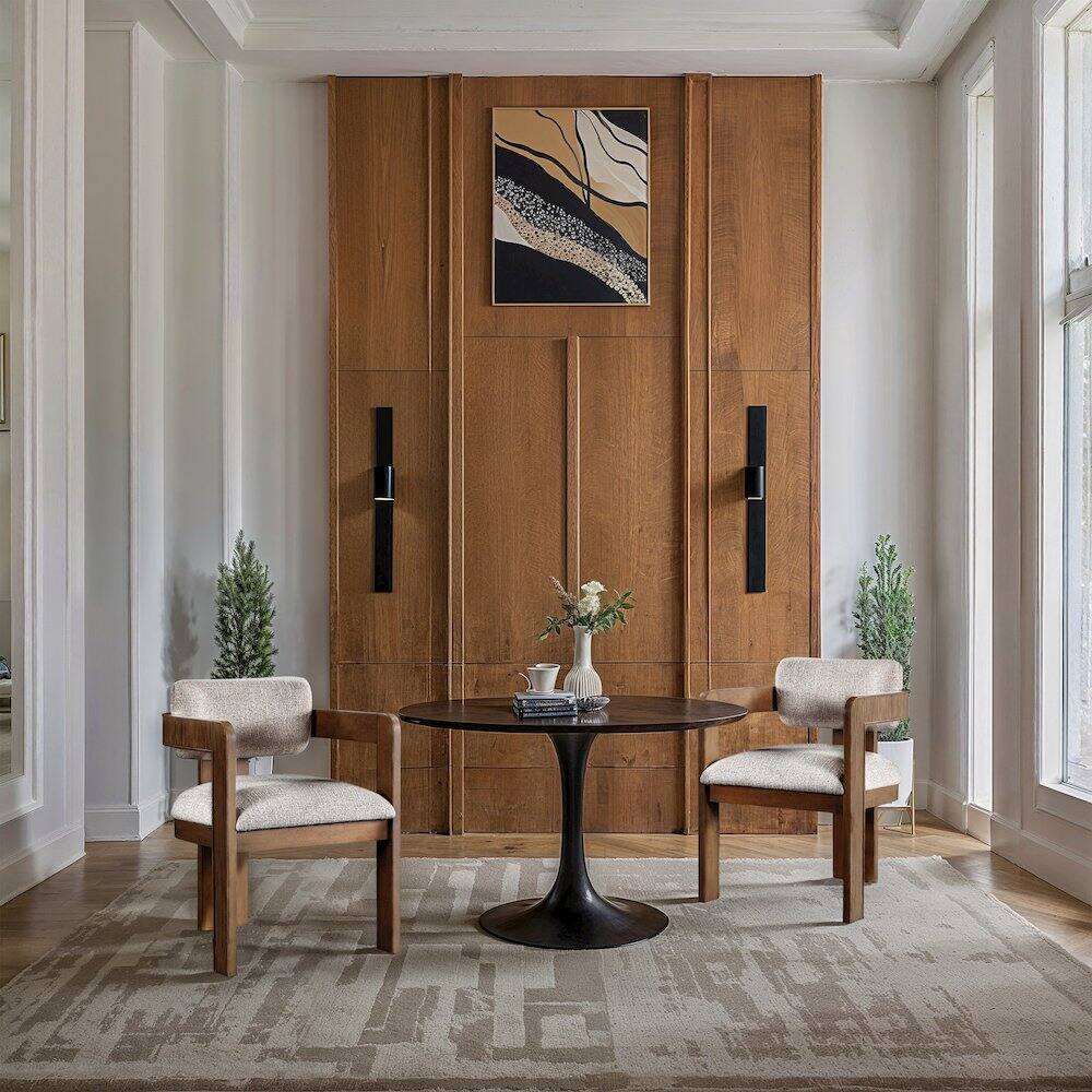 Alt View 1. Meridian Furniture - Sacha Beige Linen Textured Fabric Dining Chair, Set of 2 - Beige.