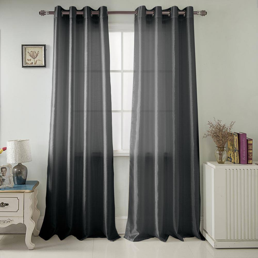 Angle. RT Designers Collection - RT Designers Collection Nancy Faux Silk Grommet Curtain Panel - Elegant Black 54" x 84" - Black.
