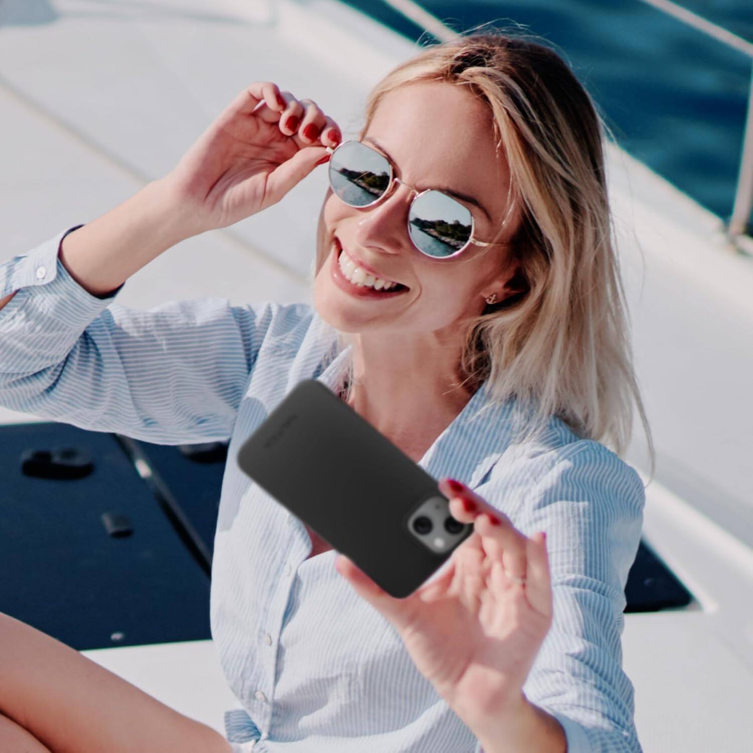 Alt View 1. Nautica - Matte Phone Case for iPhone 14, Case with Ultra-Light, Slim Design, Anti-Scratch, Shockproof Protective Phone Cover - Black.