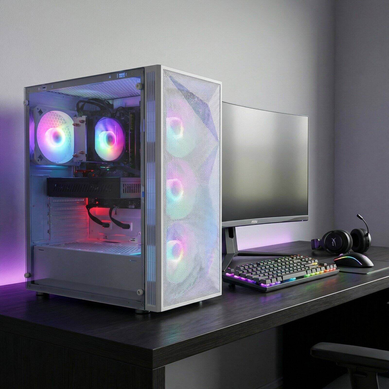 Alt View 1. STGAubron - STGAubron Gaming PC Desktop Computer, AMD Ryzen 7 5700X up to 4.6GHz, GeForce RTX 3060 12G, 16GB DDR4, 1TB SSD, WIN11H - White.