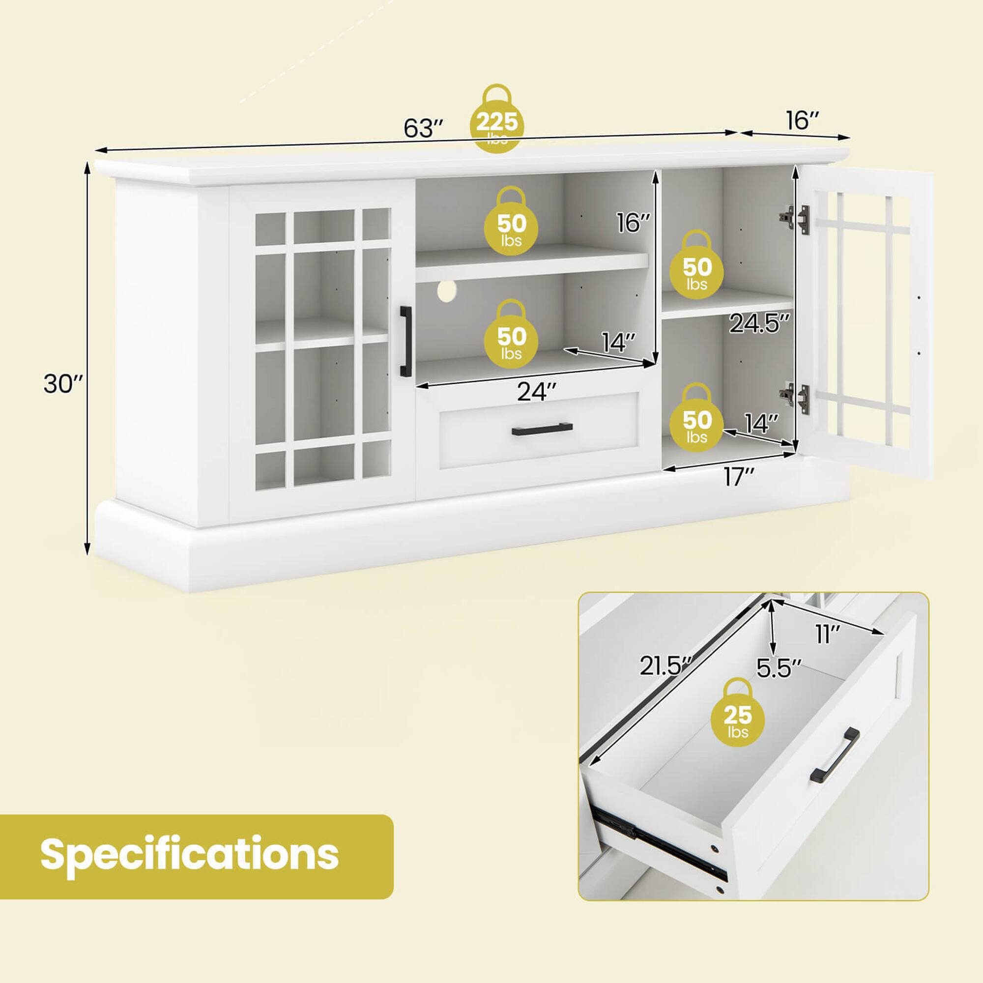 63" 225, 16", 30", 50 lbs, 50 lbs, 24", 16", 14", 50 lbs, 24.5", 50 lbs, 14", 17", 21.5", 11", 5.5", 25 lbs, Specifications