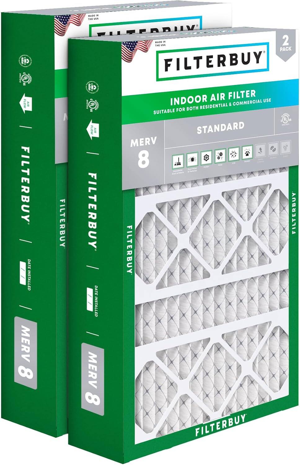 UAA e0a791 S FLOW AIR FILTERBUY DATE INSTALLED MERV 8 MADE IN THE USA WIPPAAIV MADE IN THE USA DN 2 PACK FILTERBUY AIR FILTER T UL INDOOR & COMMERCIAL USE FOR BOTH RESIDENTIAL ES SUITABLE CACUTN H a FLOW AIR STANDARD MERV 8 FILTERBUY FILTERBUY FILTERBUY FILTERBUY DATE INSTALLED MERV 8 FILTERBUY