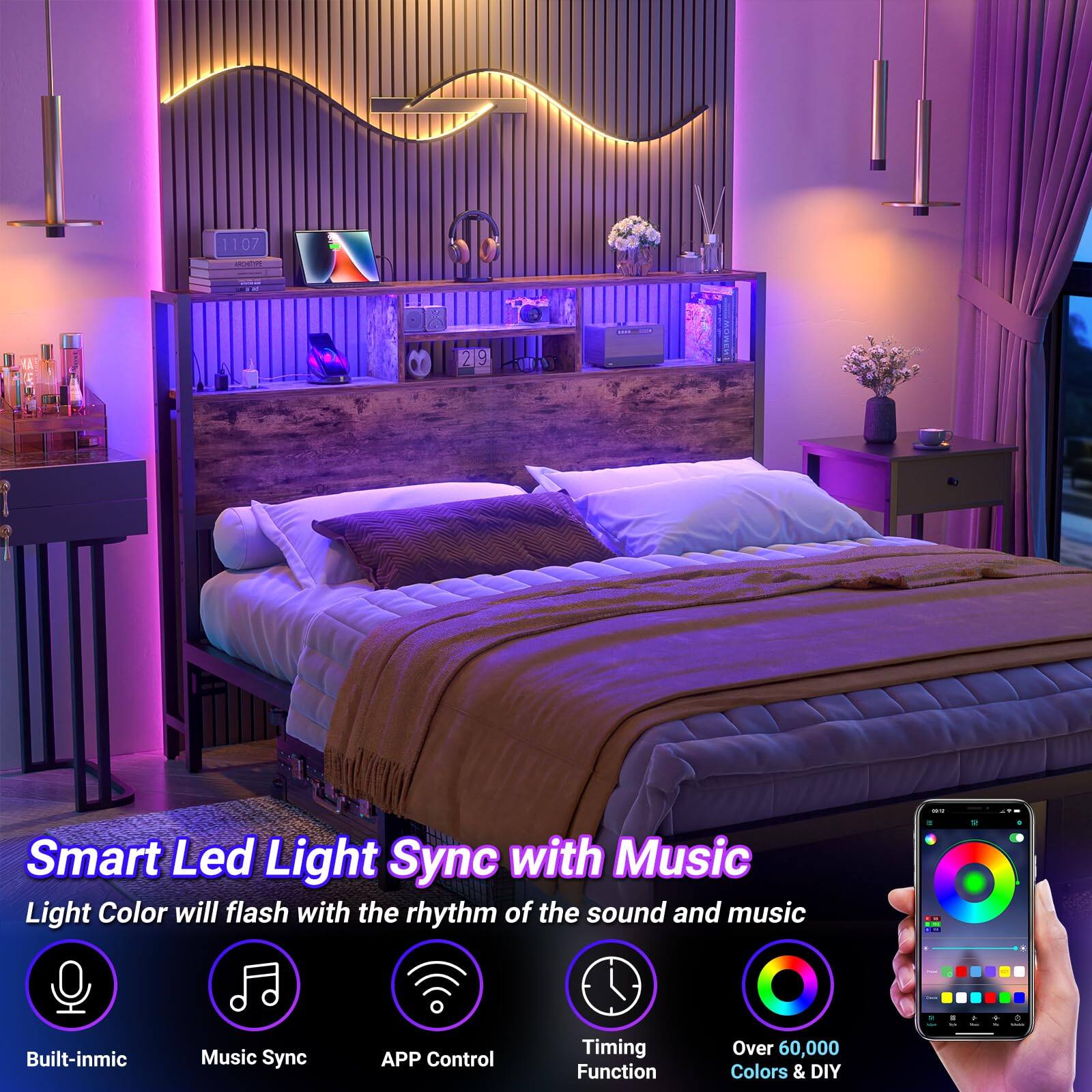 1107 I 219 Smart Led Light Sync with Music  
Light Color will flash with the rhythm of the sound and music  
- Built-in mic  
- Music Sync  
- APP Control  
- Timing Function  
- Over 60,000 Colors & DIY