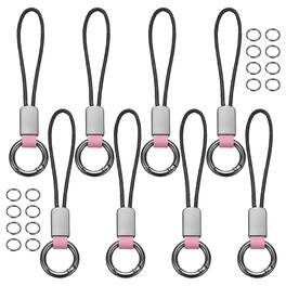 Unique Bargains - 8pcs Car Keychain Finger Ring, Leather Keyring Short Zinc Alloy Lanyard with Metal Ring Key Fob for Keys Bag - Pink