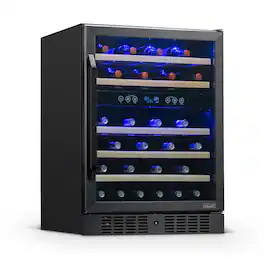 NewAir - 24” Built-in 46 Bottle Dual Zone Compressor Wine Cooler with Beechwood Shelves - Black Stainless Steel
