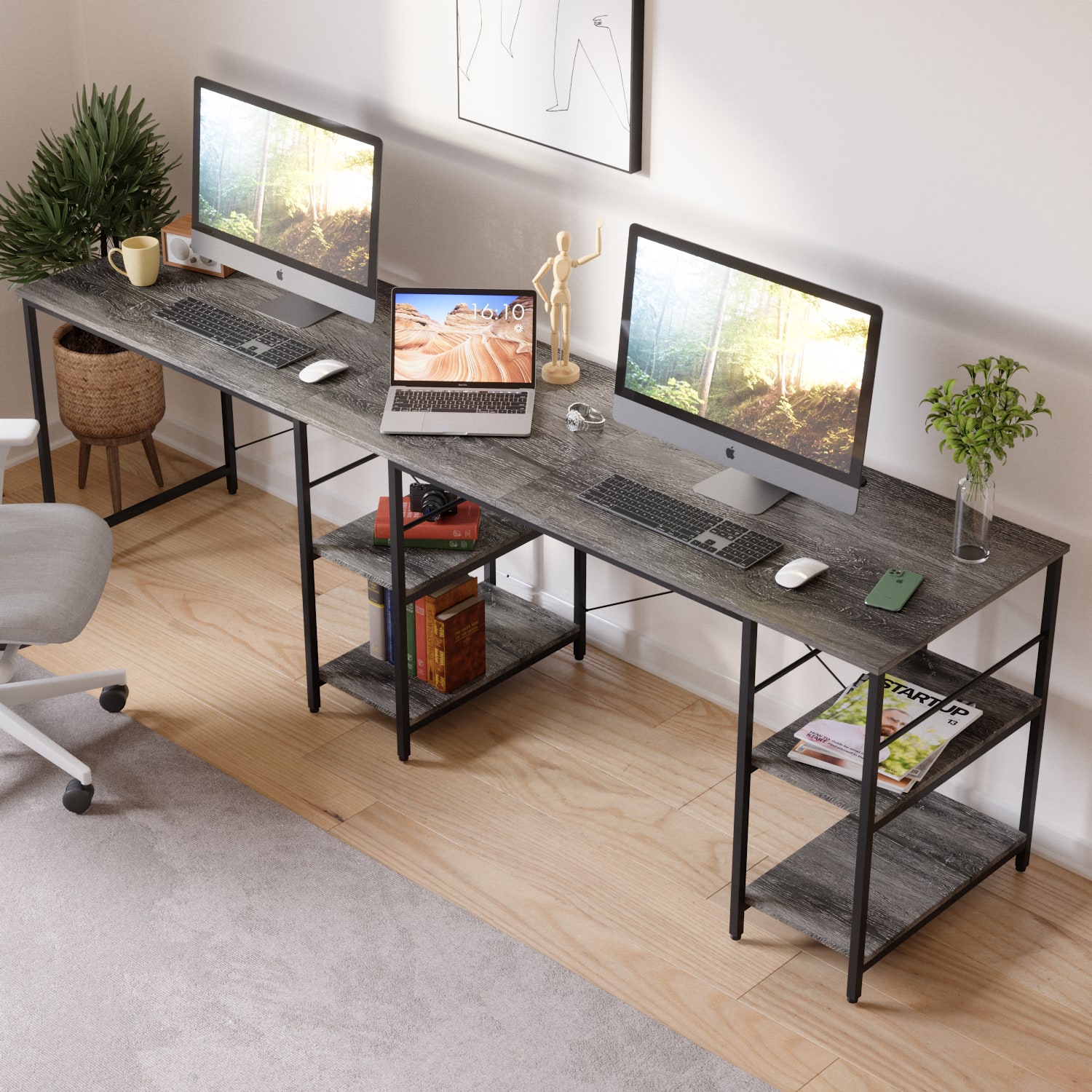 Bestier Inch L Shaped Desk With Shelves Home Office Gaming Computer Desk Dark Grey Usbbyczus