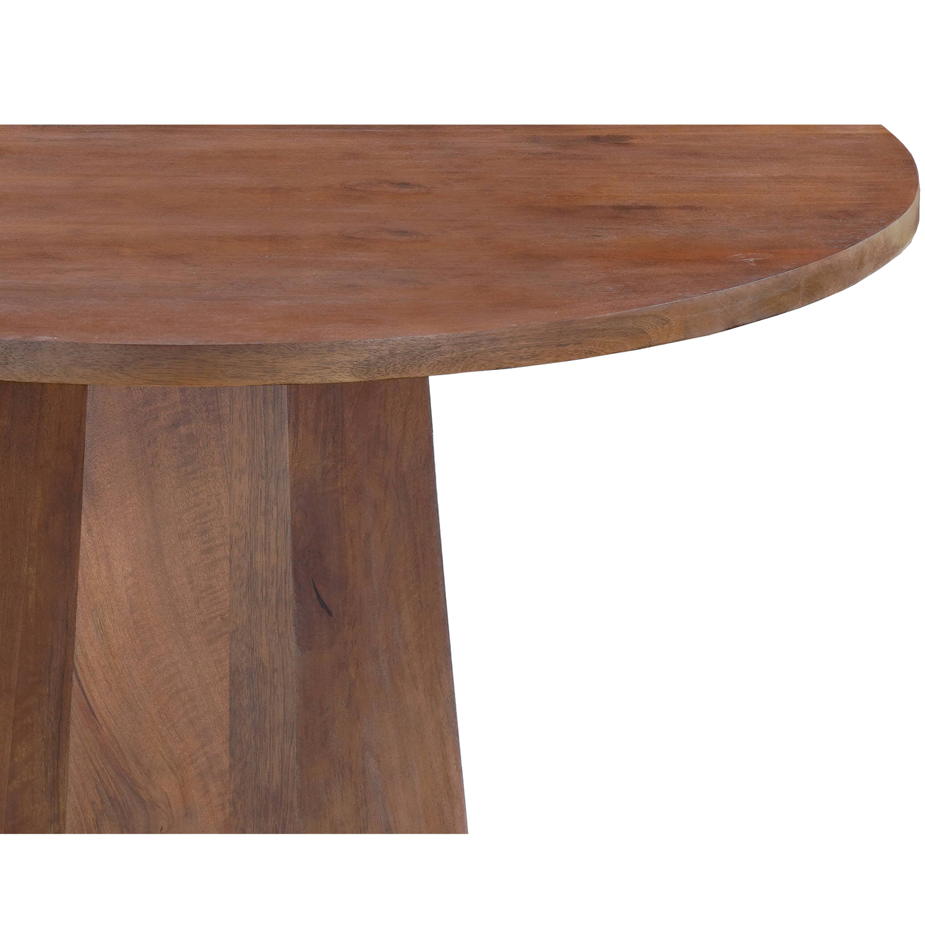 Left. Manhattan Lane - Koi Dining Table | 42" Round Top | Handmade | Octagonal Pedestal Base - Brown.