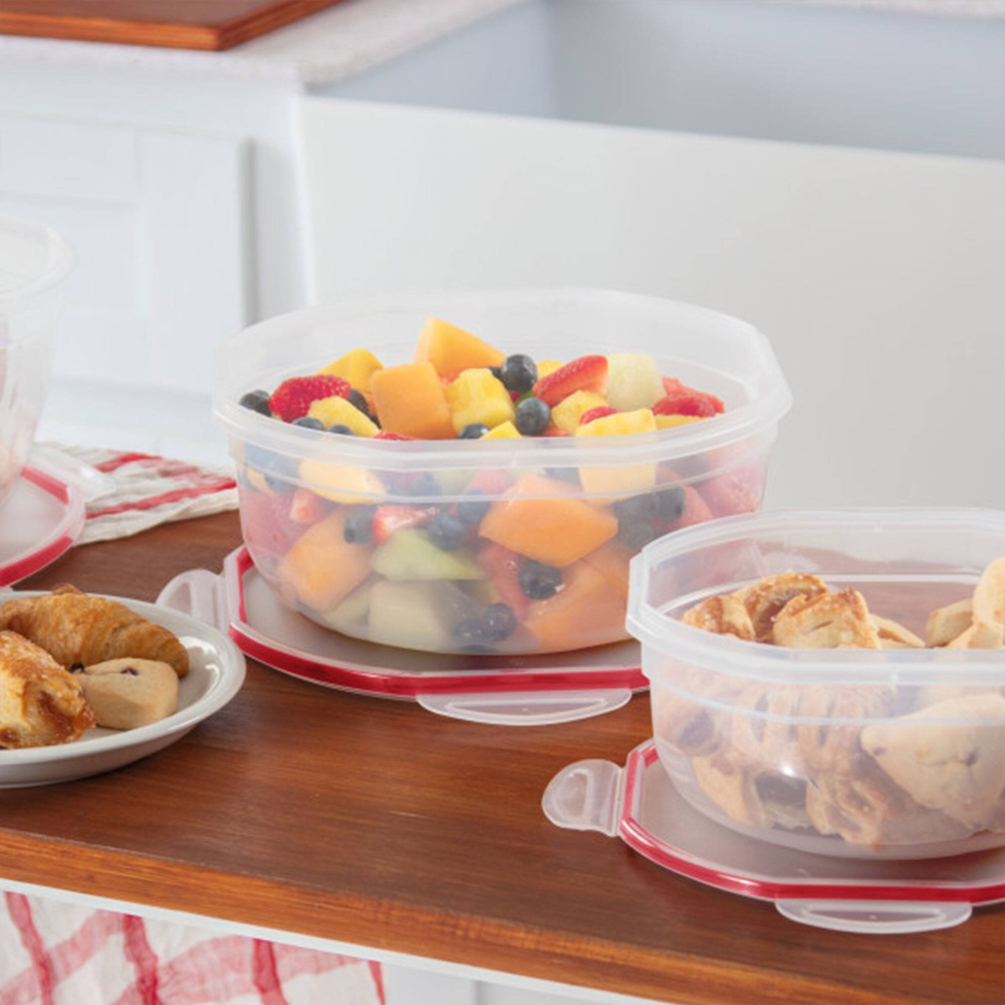 Alt View 10. Sterilite - Sterilite Ultra Seal 4.7 Qt Plastic Food Storage Bowl Container w/ Lid, (8 Pack) - Clear/Red.