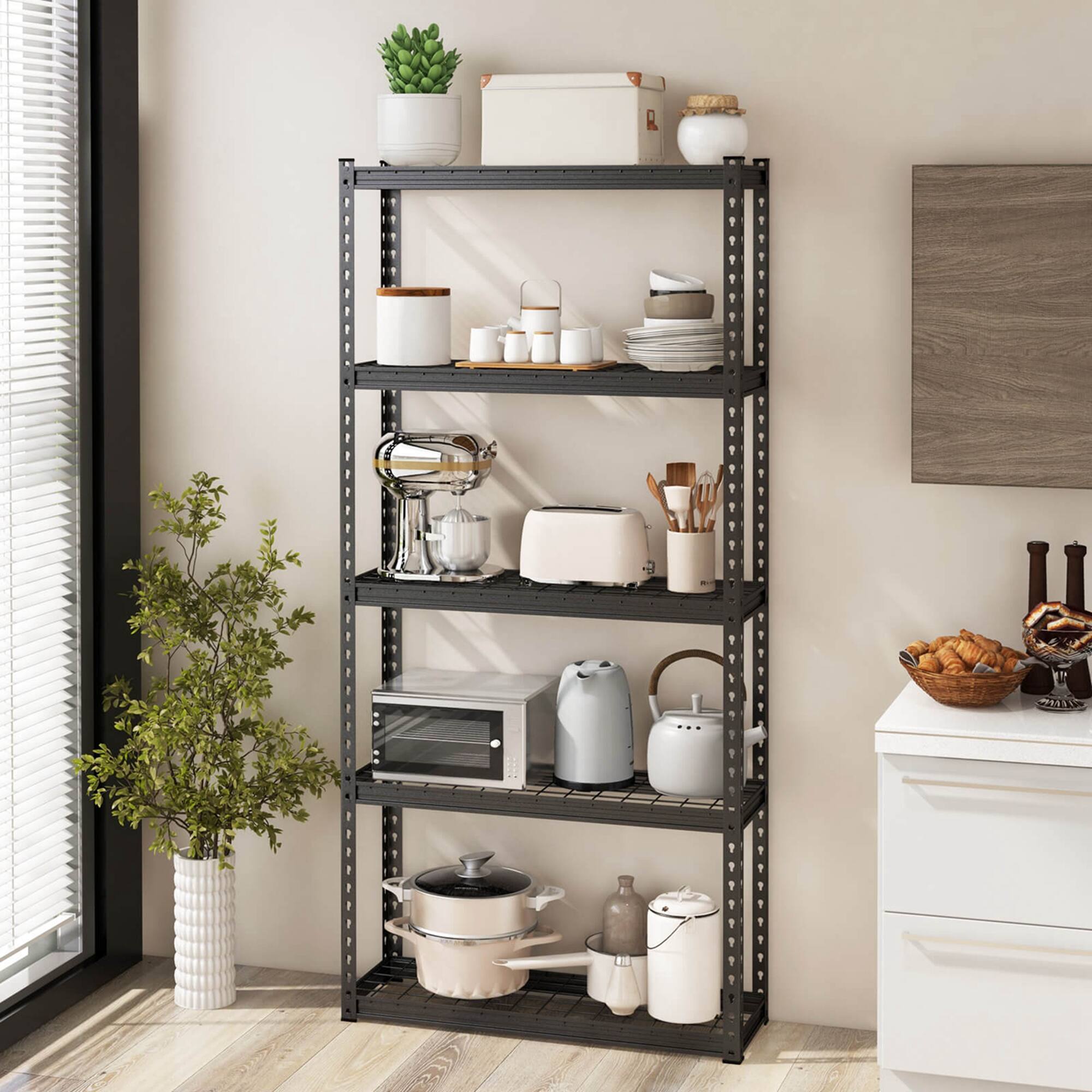 Alt View 1. Costway - Costway 1 PCS 5-Tier Heavy Duty Storage Shelf Storage Utility Rack Shelf with Anti-tipping Device - Black.