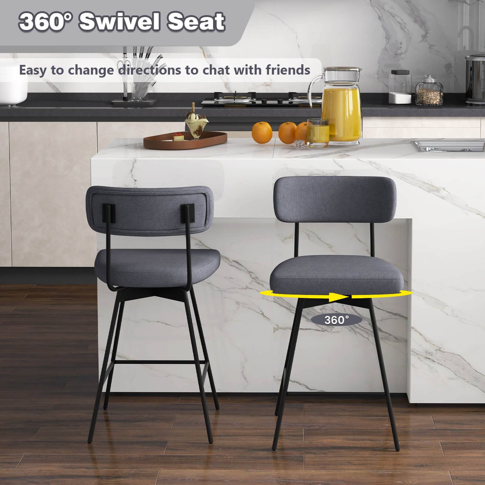 The text on the image reads "360 Swivel Seat Easy to change directions to chat with friends 360."