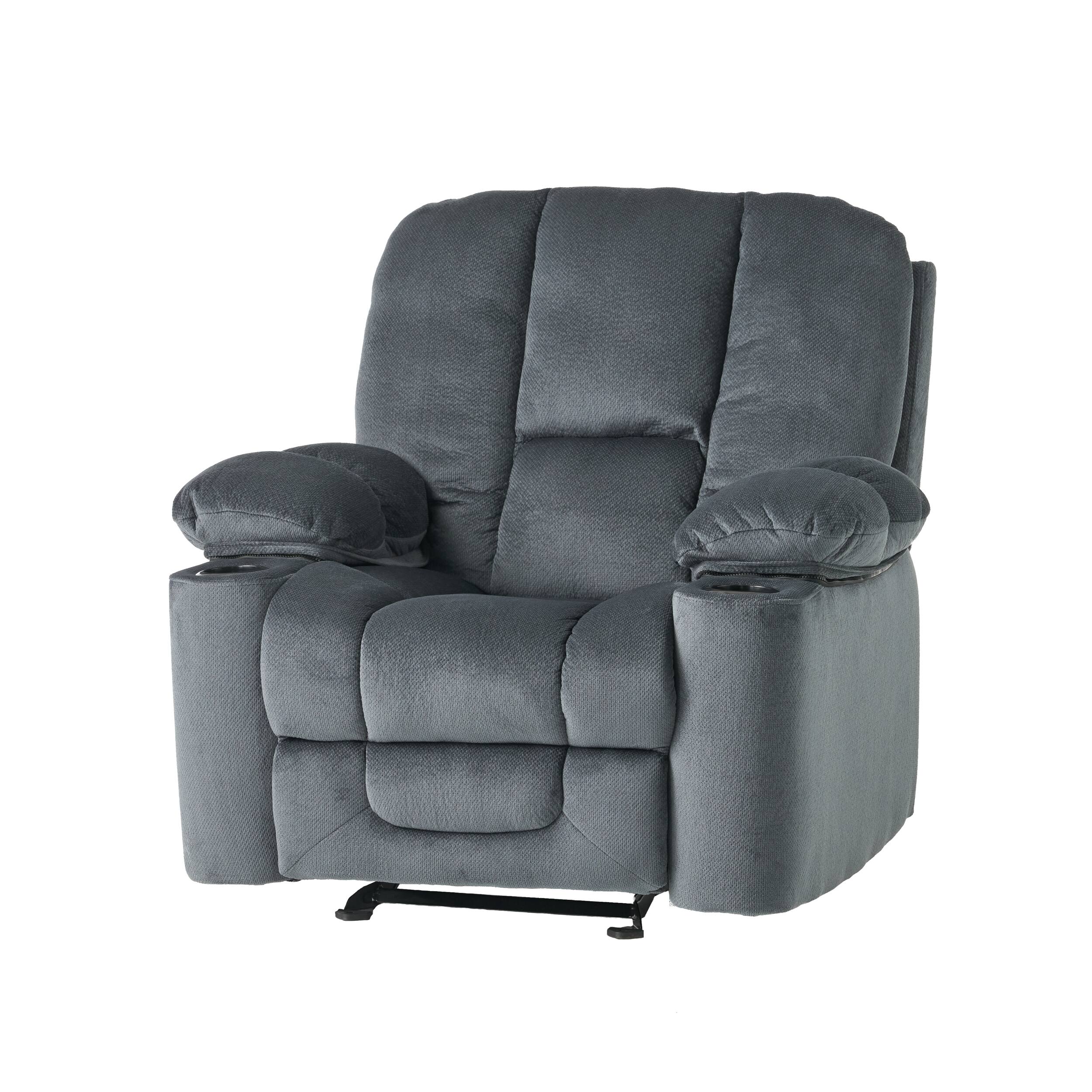 Alt View 9. APRILSOUL - Luxurious Manual Recliner Chair Silver Skin Friendly Fabric Dual Cup Holders - Gray.