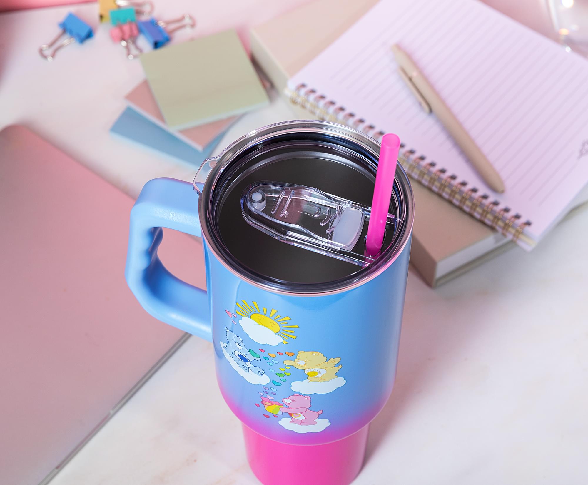 Alt View 4. Silver Buffalo - Care Bears Ombre 40-Ounce Stainless Steel Tumbler With Handle - Multi-Colored.