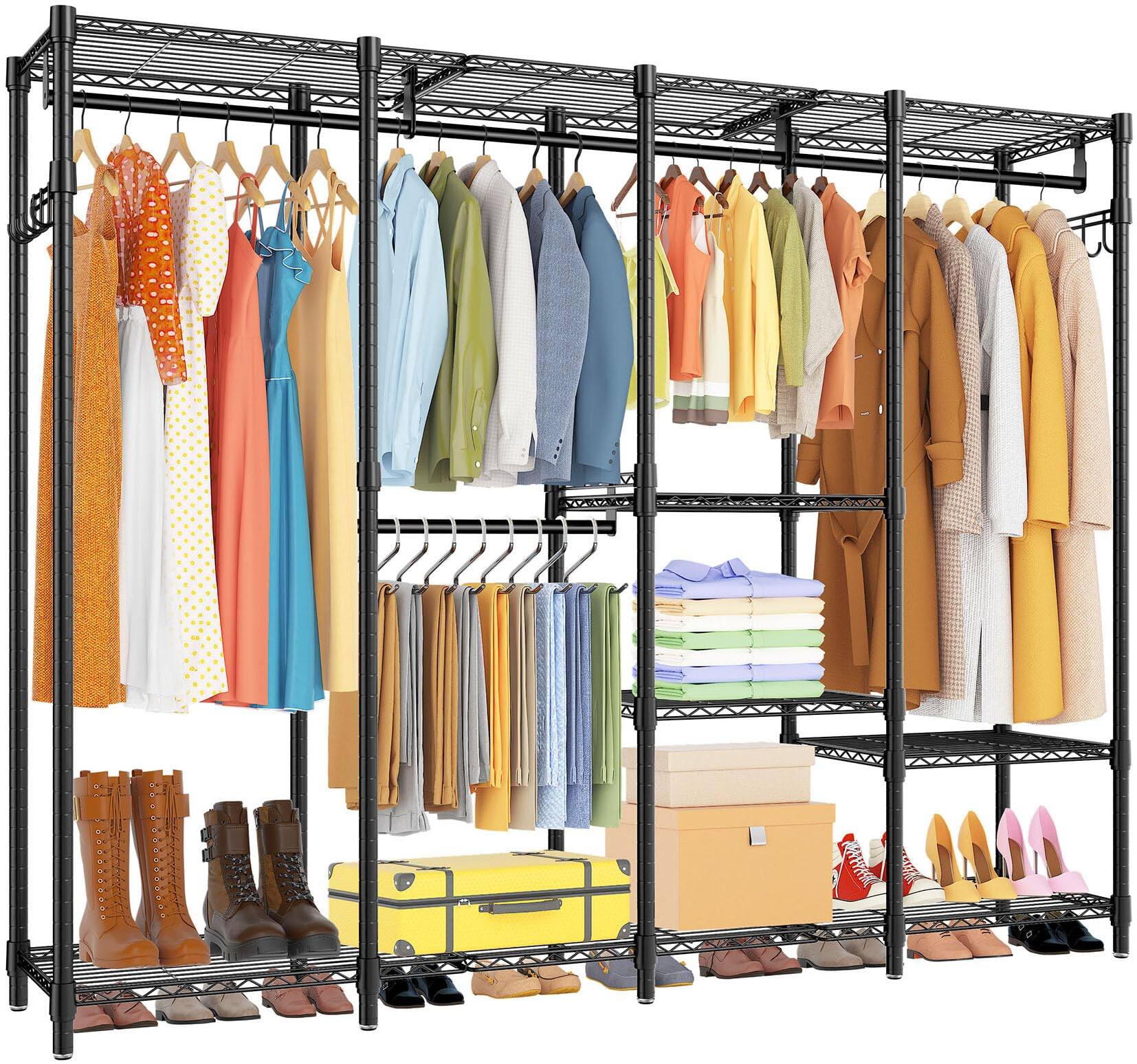 Hirose Alice - Rolling Heavy Duty Clothes Racks for Hanging Clothes 5 Tiers Garment Clothing Rack with Shelves Double Rods - XLarge