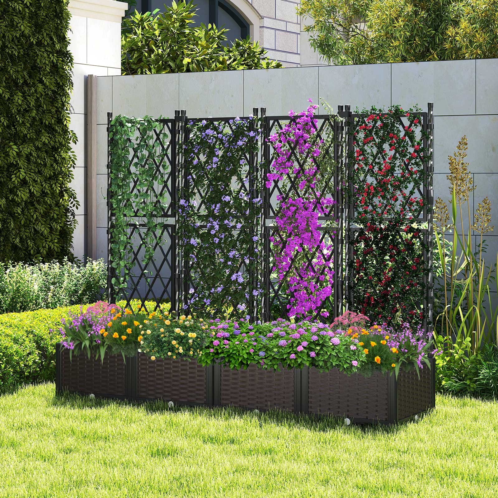 Alt View 4. Gymax - Gymax Raised Garden Bed w/Trellis Drain Holes for Climbing Vines Flowers Vegetables - Black.