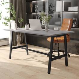 Emma + Oliver - Remy 60x30 Dining or Gaming Table with Double Sided Laminate Table Top and Heavy Duty A-Frame Steel Base - Gray Oak