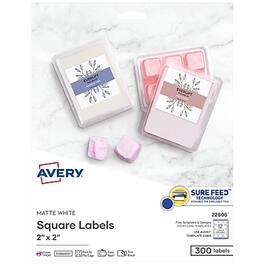 Avery - Print-to-the-Edge Laser/Inkjet Square Labels, 2" x 2", 300 Labels/Pack - White