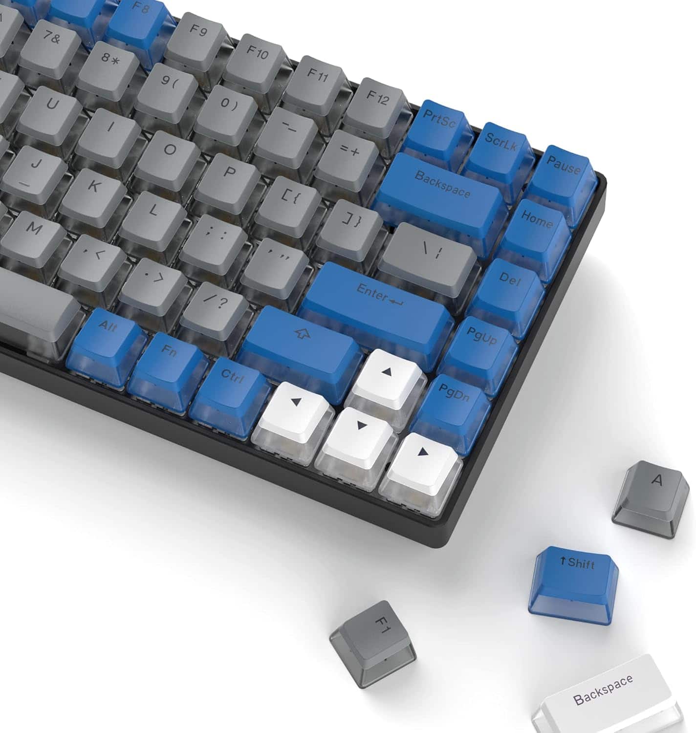 Womier - Pudding Keycaps,Shine Through Key Cap OEM Profile Custom Keys for Cherry MX-stem Switches Mechanical Keyboard - Blue