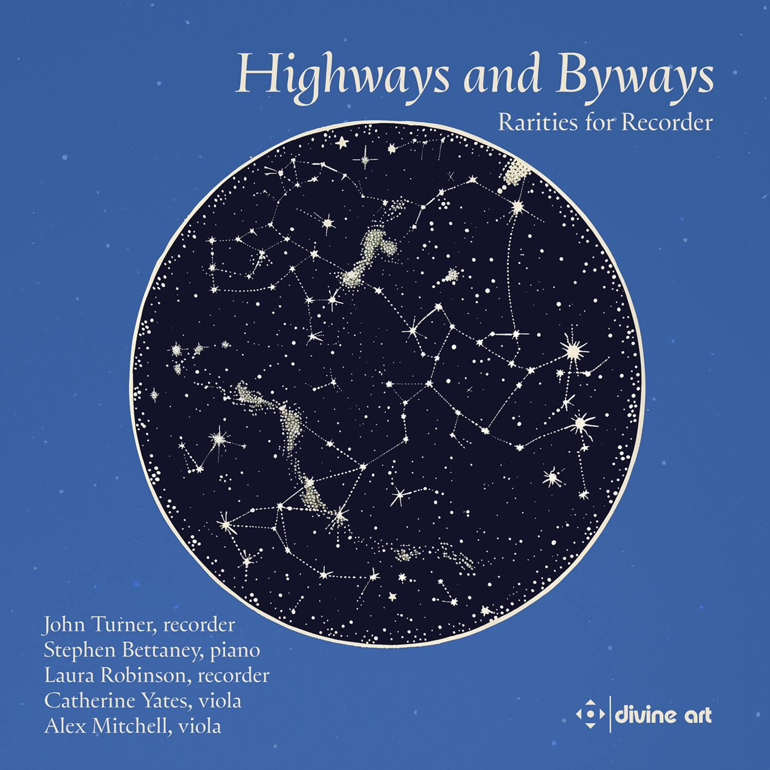 Highways and Byways  
Rarities for Recorder  

John Turner, recorder  
Stephen Bettaney, piano  
Laura Robinson, recorder  
Catherine Yates, viola  
Alex Mitchell, viola  

divine art
