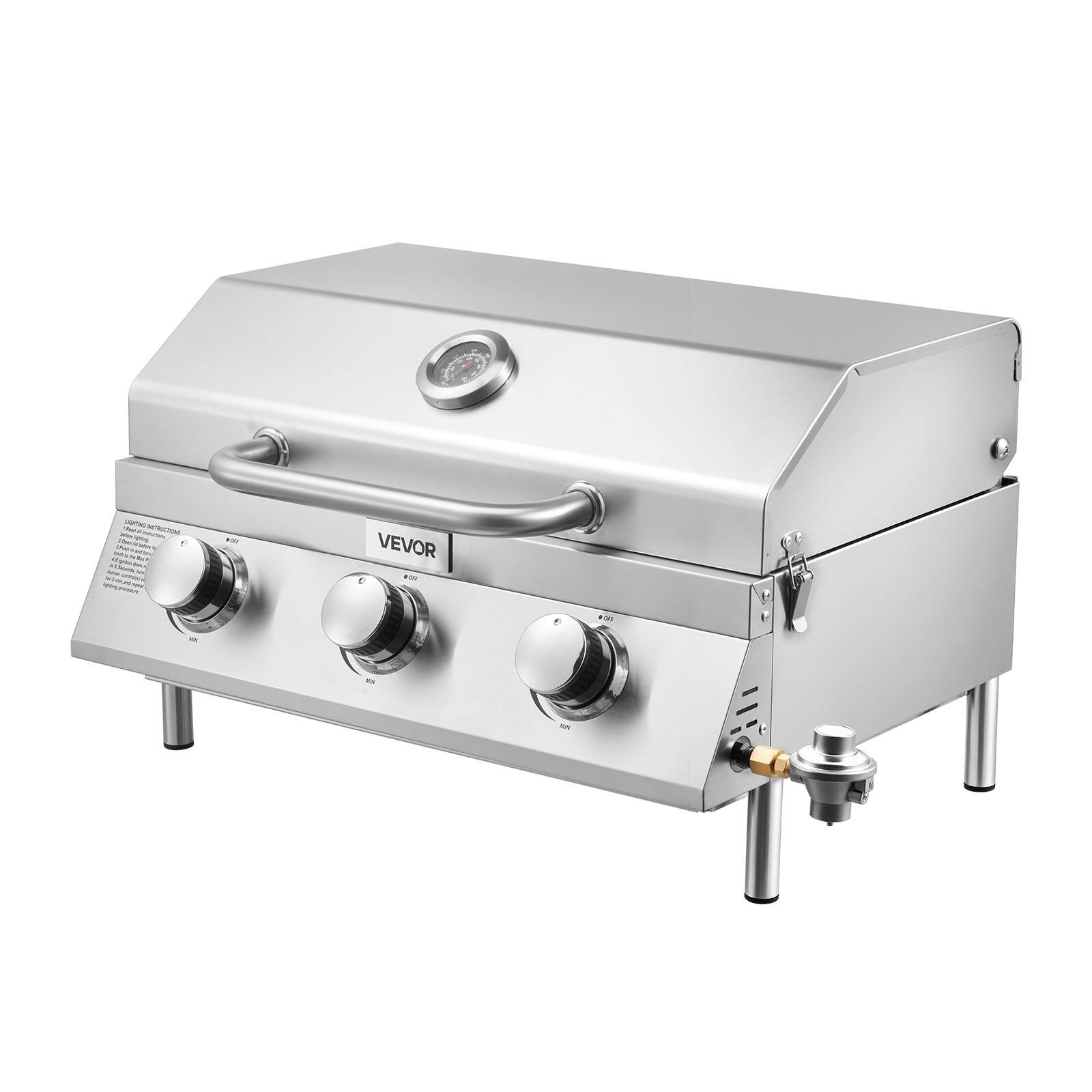 Alt View 5. VEVOR - Tabletop Gas Grill, 3-Burner Stainless Steel Portable Propane Grill, with Built-in Thermometer, Travel Locks - Sliver.
