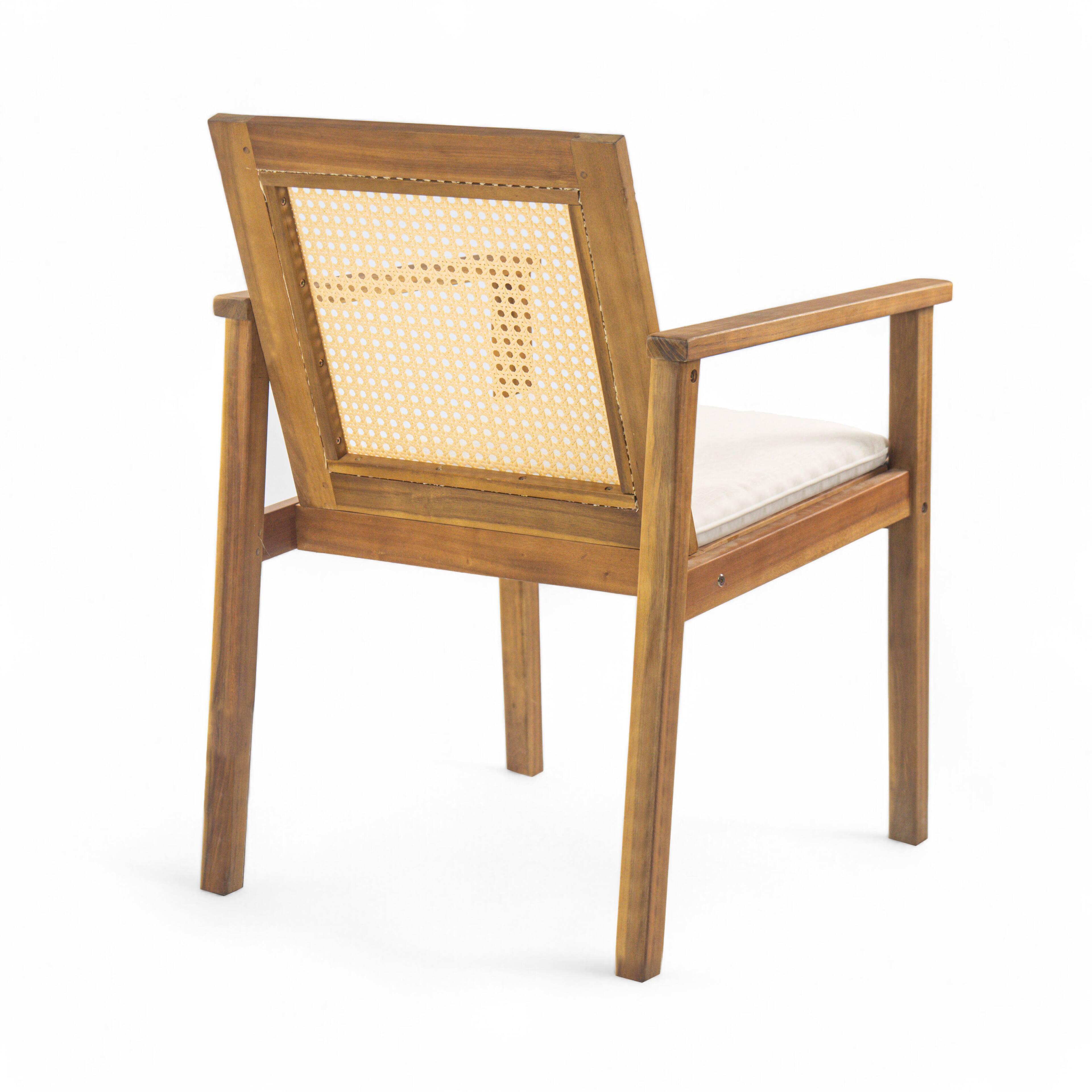 Alt View 2. Mondawe - Set of 2 Wicker Outdoor Dining Chair with Cushion - Teak+ Beige.