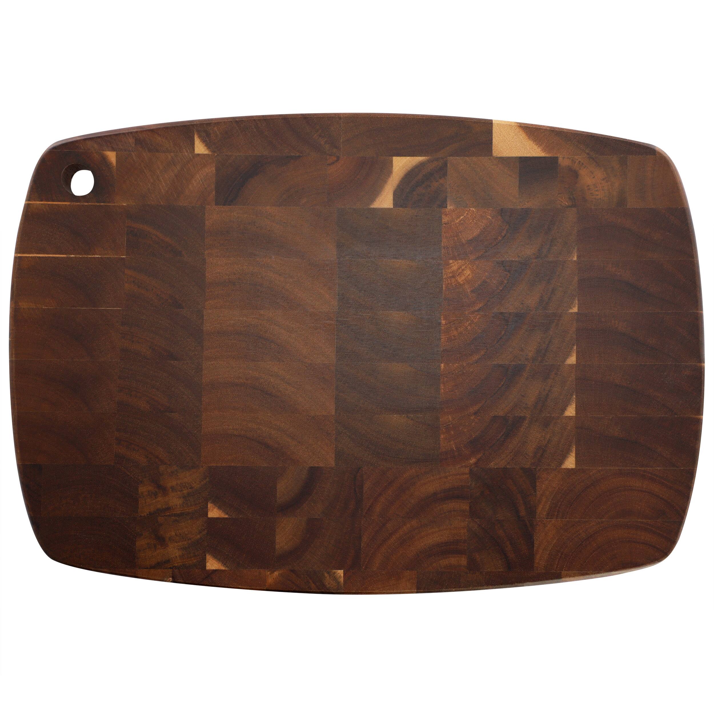 Left. MegaChef - MegaChef 15.5 x 10.5 Inch Acacia Wood Rectangular Cutting Board with Rounded Edge in Dark Brown - Dark Brown.