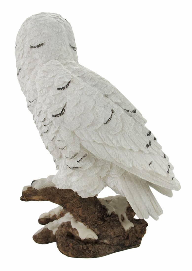 Alt View 2. Zeckos - Beautiful Snowy Owl on a Branch Statue - White.