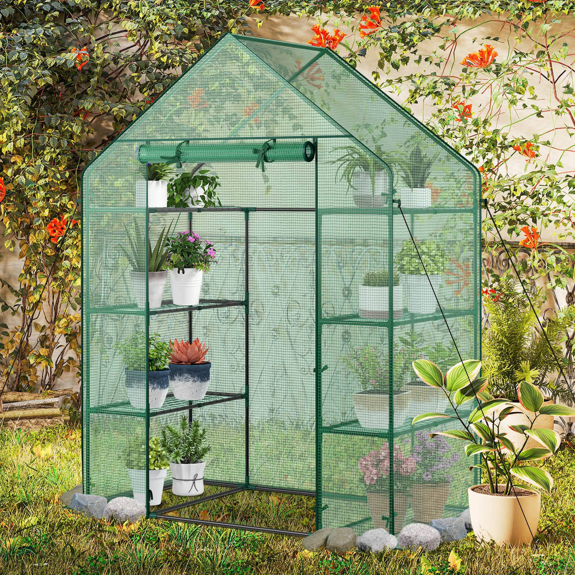 Alt View 5. Costway - Costway Portable Mini Walk In Outdoor 4 Tier 8 Shelves Greenhouse - Green.